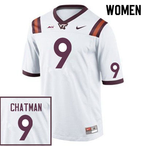 Women #9 Armani Chatman Virginia Tech Hokies College Football Jerseys Sale-White - Click Image to Close